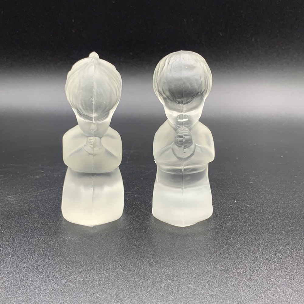 Vintage Fenton Frosted Pressed Glass Girl & Boy Praying Figurines